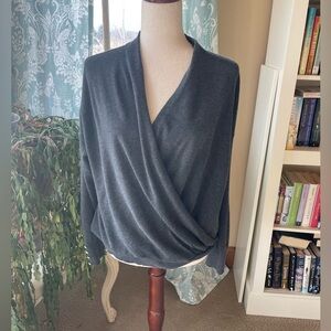 Chicos charcoal gray nylon blend knit wrap style top
